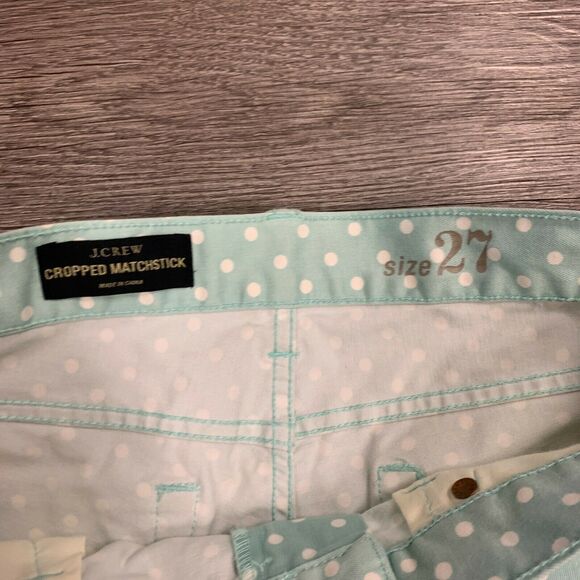 J.Crew Matchstick Jeans Women's Size 27 Mint Green Polka Dots Cropped Pants - Picture 7 of 10